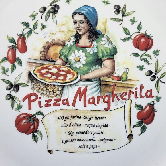 C M.S. Italy Hand Painted 12" Round  Pizza Margherita Pizza Platter - Picture 2 of 12